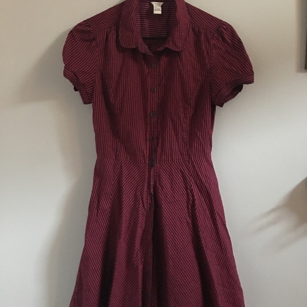 Red and dark blue striped dress